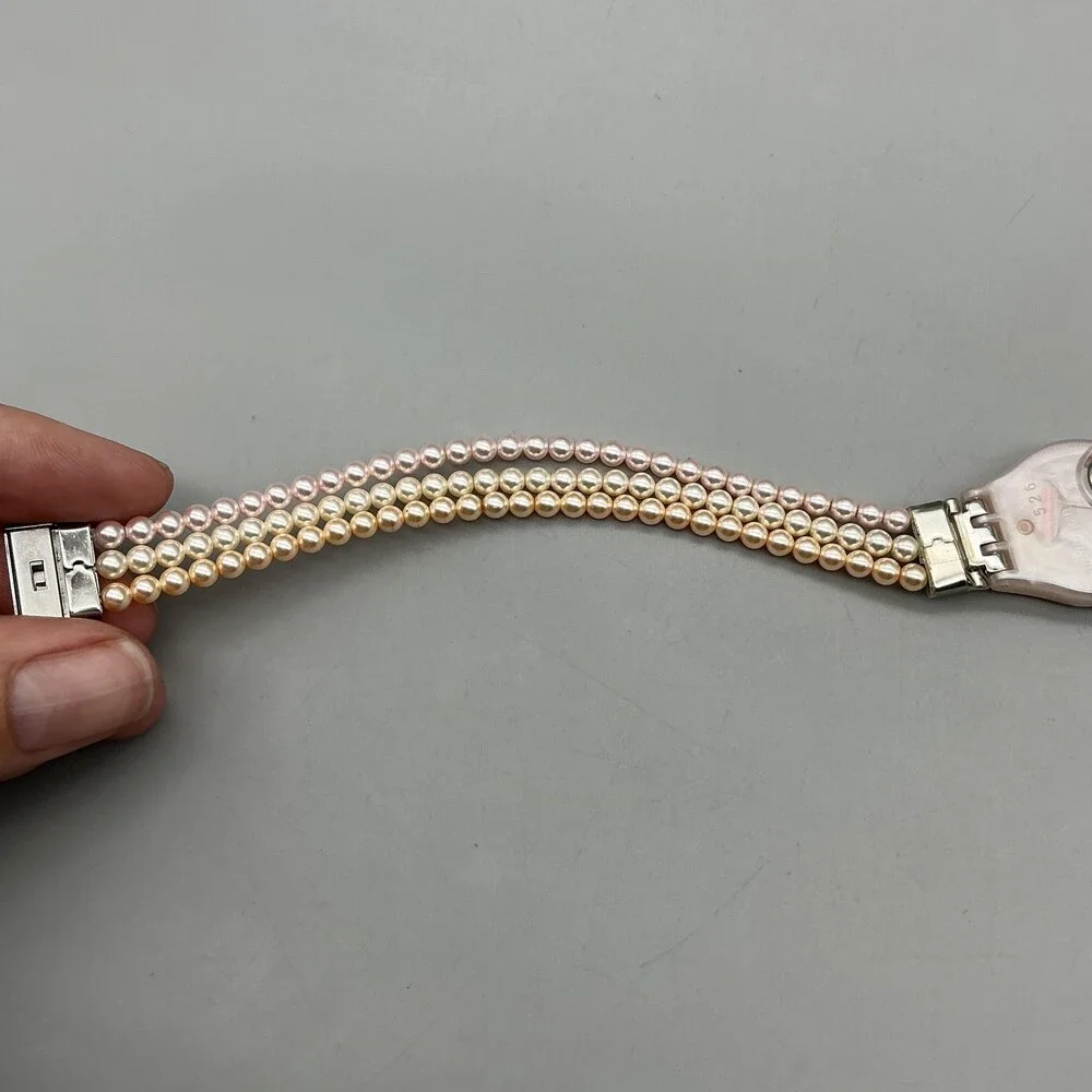 Swatch Pearl Tension Womens Watch 25mm Pink Pearl Bead Band New Battery 6.25